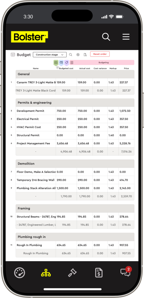 Mobile view materials and budget