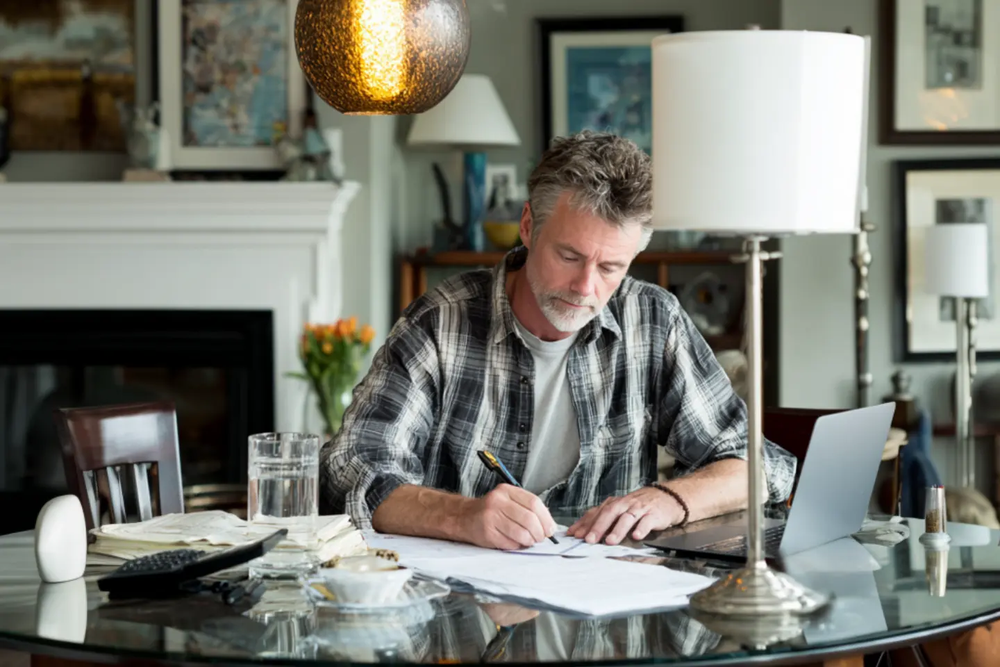 Contractor working on documents