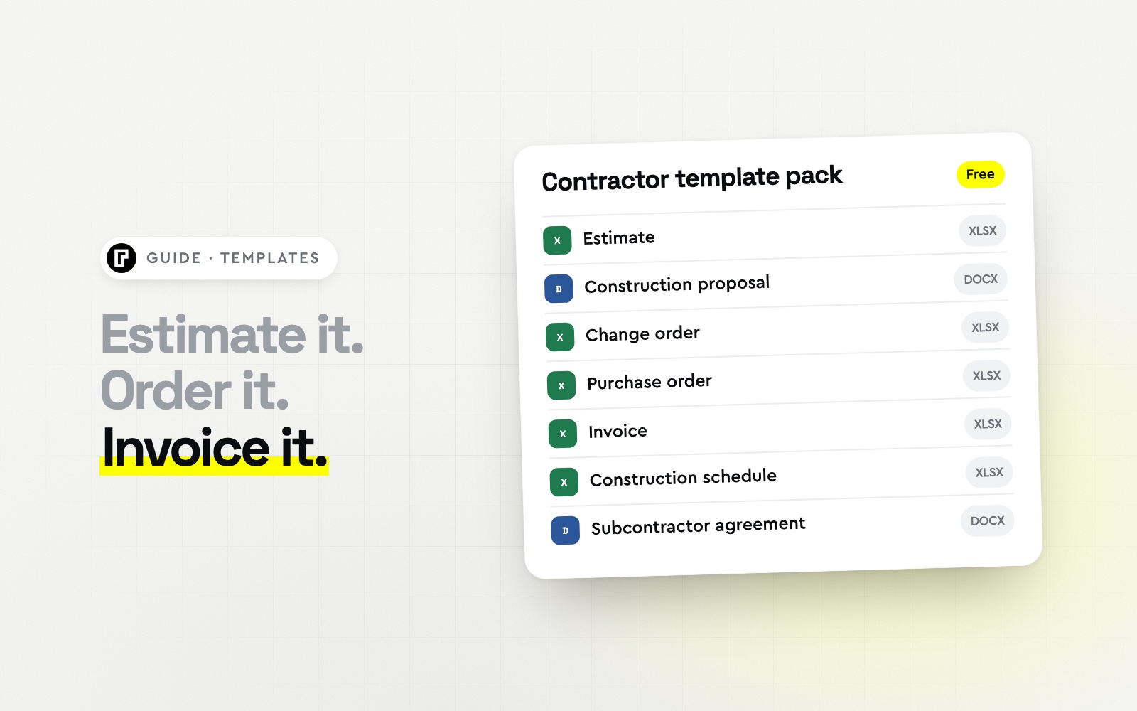 Free contractor template pack: estimate, proposal, change order, purchase order, invoice, schedule, subcontractor agreement