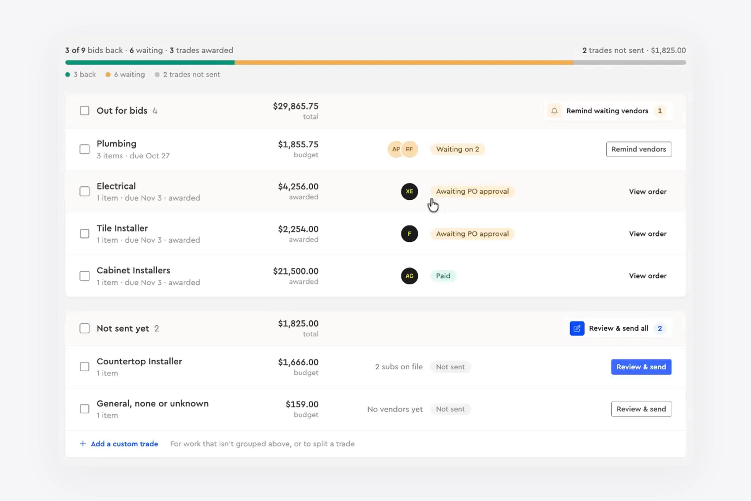 Bid requests on a job in Bolster