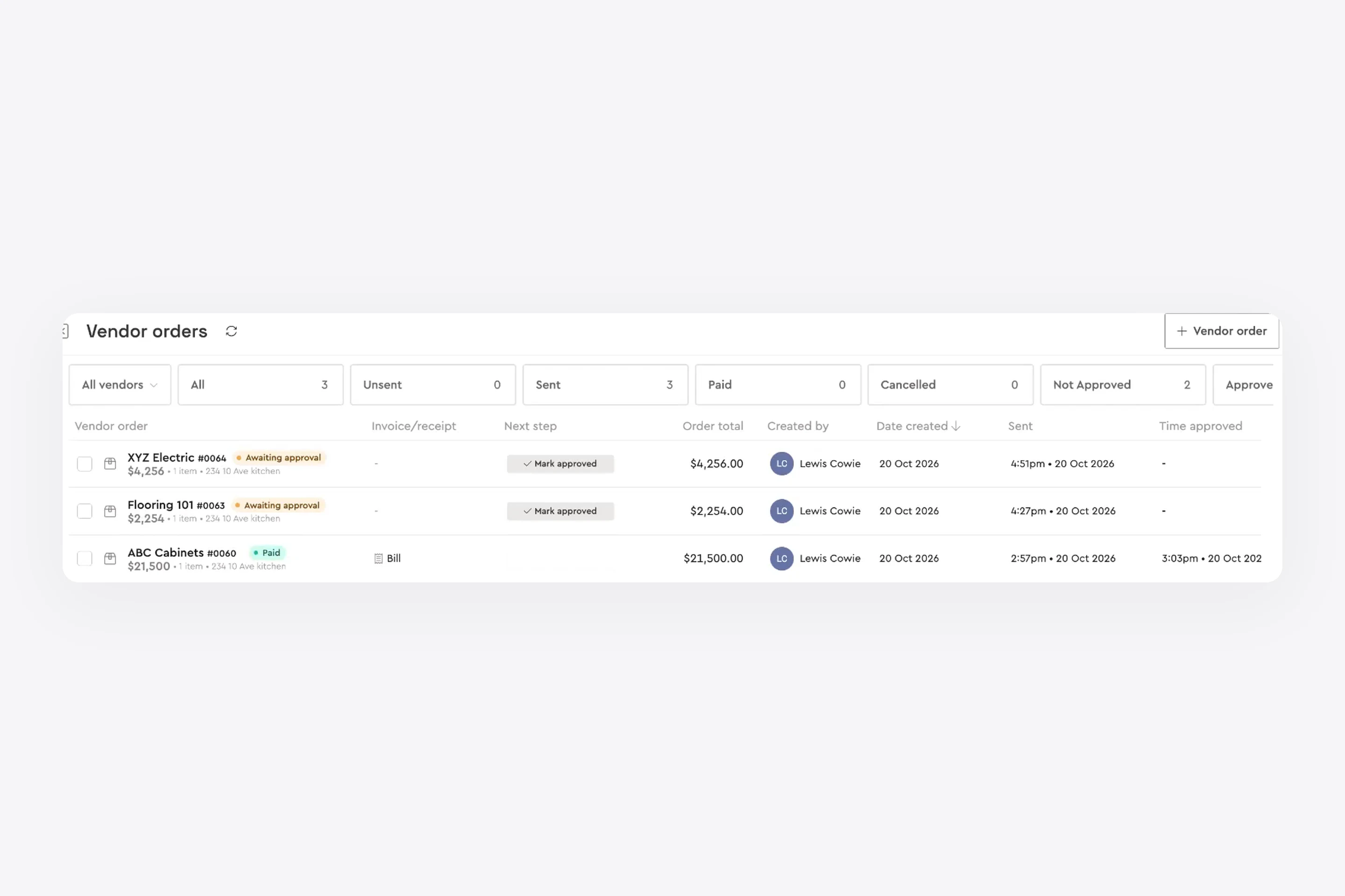 Awarded bids become vendor orders